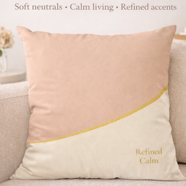 Blush Gold Harmony Kissenbezug Kissen (Refined Calm lettering paired with blush, ivory, and gold for modern feminine interiors.)