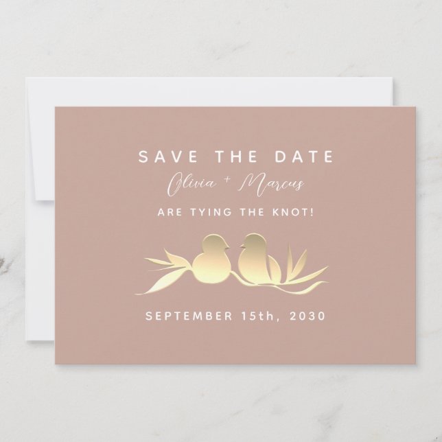 Blush Gold Lovebirds Hochzeit Save The Date (Vorderseite)