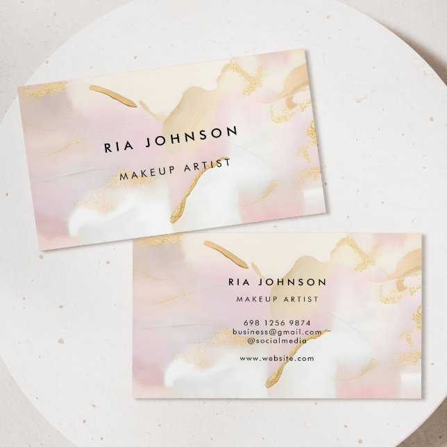 Blush & Gold Makeup Artist Business Card Visitenkarte (Von Creator hochgeladen)
