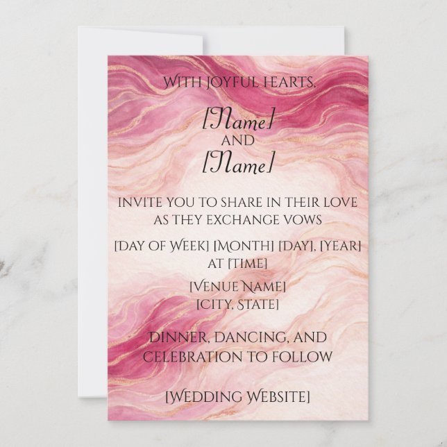 Blush & Gold Marble Wedding Invitation Einladung (Vorderseite)