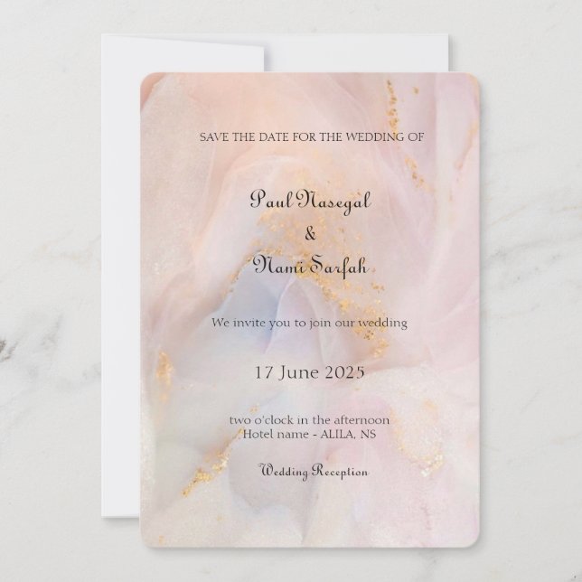 Blush & Gold Marmorhochzeit Einladung (Vorderseite)