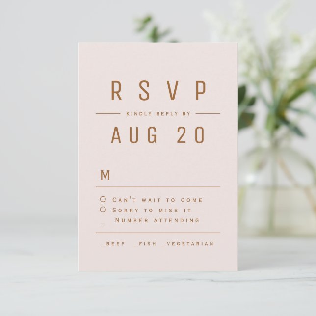 Blush Gold Moderne schicke einfache Typografie Hoc RSVP Karte (Stehend Vorderseite)