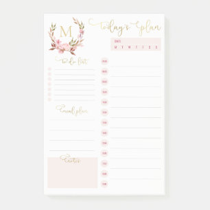 Blush & Gold Monogramm Tagesplaner zur Erstellung  Post-it Klebezettel
