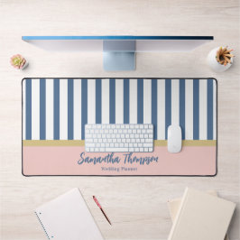 Blush Gold & Navy Stripter Name und Beruf Schreibtischunterlage