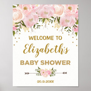 Blush Gold Peonies Chic Baby Dusche Willkommen Poster