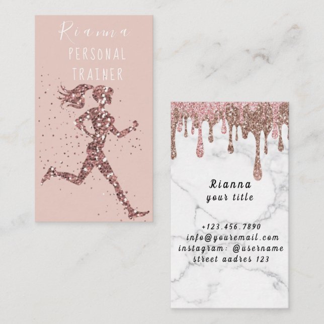 Blush & Gold Personal Trainer Social Media Busines Visitenkarte (Vorne/Hinten)