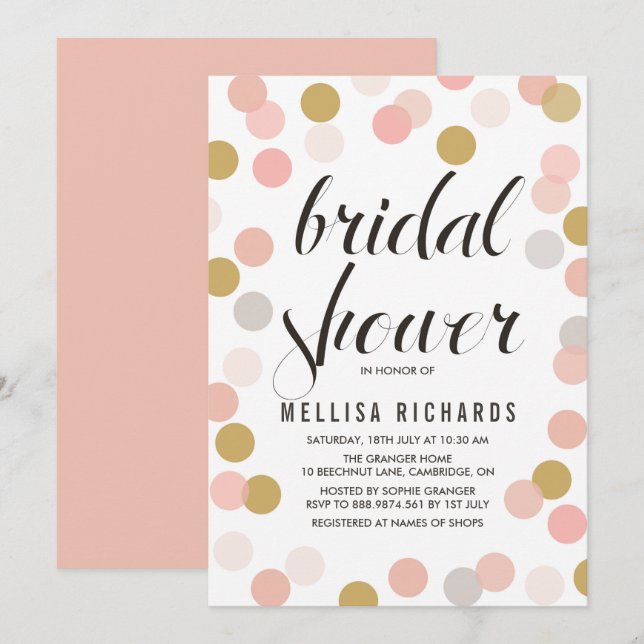 Blush & Gold Polka Dots Bridal Dusche Einladung (Vorne/Hinten)
