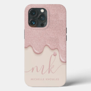 Blush Gold Rose Tan Glitzer Tropfen Monogramm und  Case-Mate iPhone Hülle