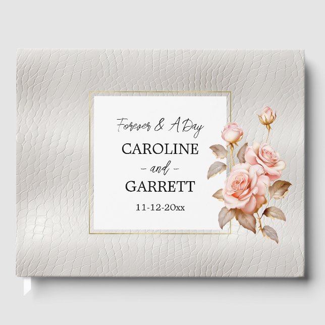 Blush Gold Rose White Imitats Leather Wedding Gästebuch (Vorderseite)