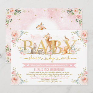 Blush Gold Rose Woodland Babydusche per Post Einladung