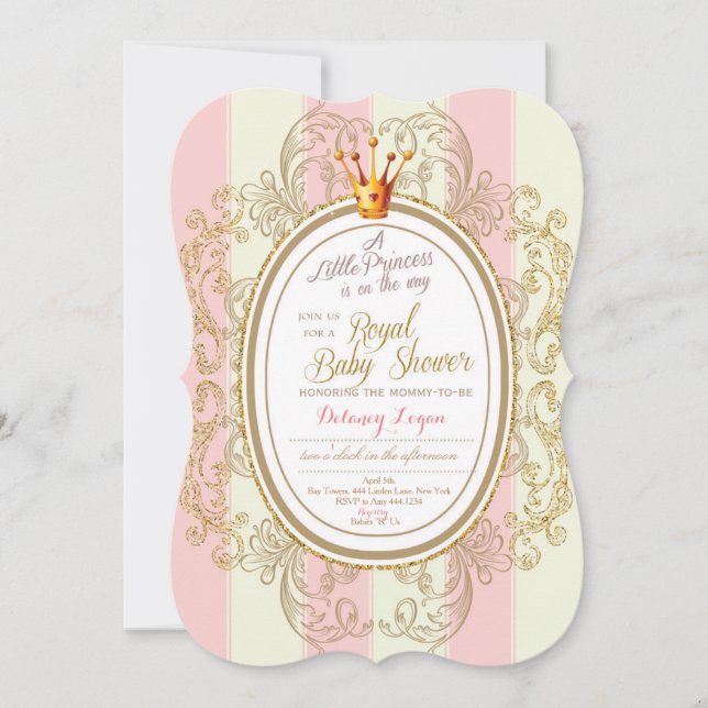 Blush Gold Royal Princess Babydusche Einladung (Vorderseite)