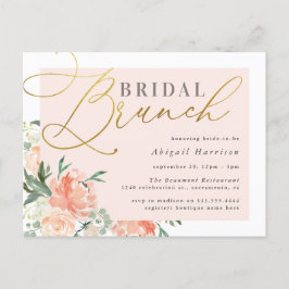 Blush & Gold Script Blumenbridal Brunch Einladungspostkarte