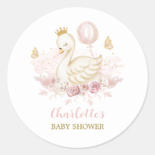 Blush Gold Swan Princess mit Ballon & Butterfly Runder Aufkleber