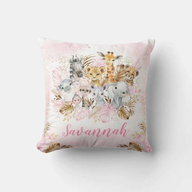 Blush Gold Tropical Jungle Safari Kinderzimmer Kissen (Vorderseite)