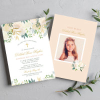 Blush Gold und Green Floral Girl Erste Kommune