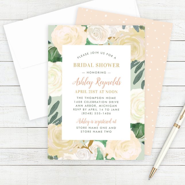 Blush Gold und Green Floral Wedding Brautparty Einladung (Von Creator hochgeladen)