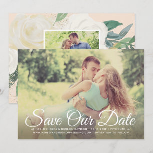 Blush Gold und Green Floral Wedding Foto Save The Date