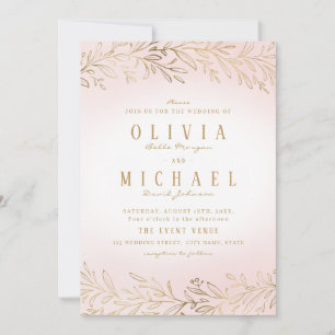 Blush gold vergoldete botanische Hochzeit Einladung