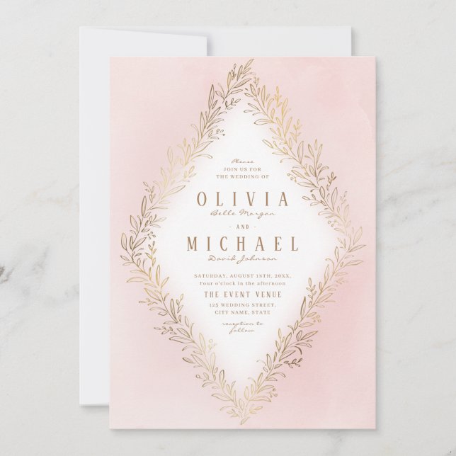 Blush gold vergoldete botanische Hochzeit Einladung (Vorderseite)