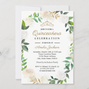 Blush Gold Watercolor Wreath Quinceanera 15. Einladung