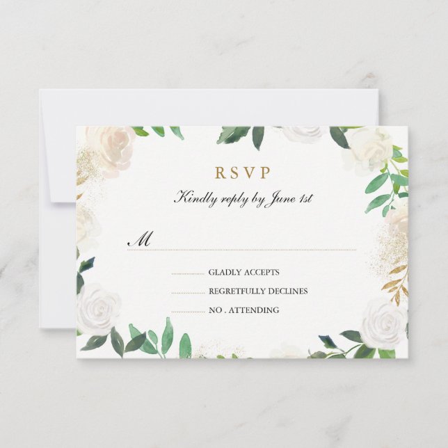 Blush Gold Watercolor Wreath Wedding RSVP (Vorderseite)