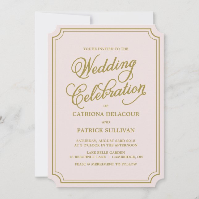 Blush & Gold Whimsical Script Einladung (Vorderseite)