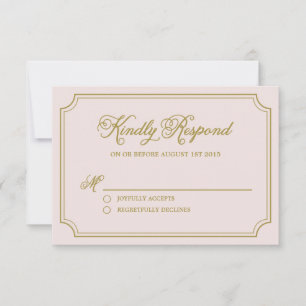 Blush & Gold Whimsical Script Hochzeits-Antwortkar RSVP Karte