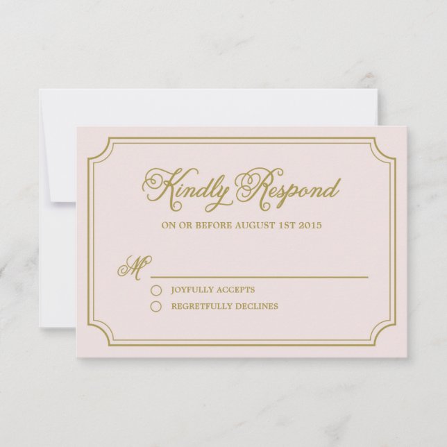 Blush & Gold Whimsical Script Wedding RSVP Card (Vorderseite)