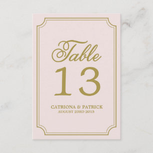 Blush & Gold Whimsicaler Skript-Tischnummernkarte Einladung