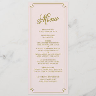 Blush & Gold Whimsikskriptkarte Menükarte
