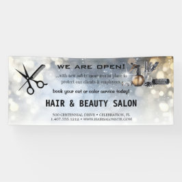 Blush & Gold Whiskschere Friseursalon Wiedereröffn Banner