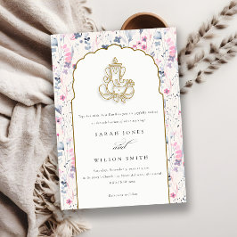 Blush Gold Wildblume Ganesh Indian Wedding Einladung