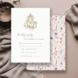 Blush Gold Wildblume Ganesh Indian Wedding RSVP Karte