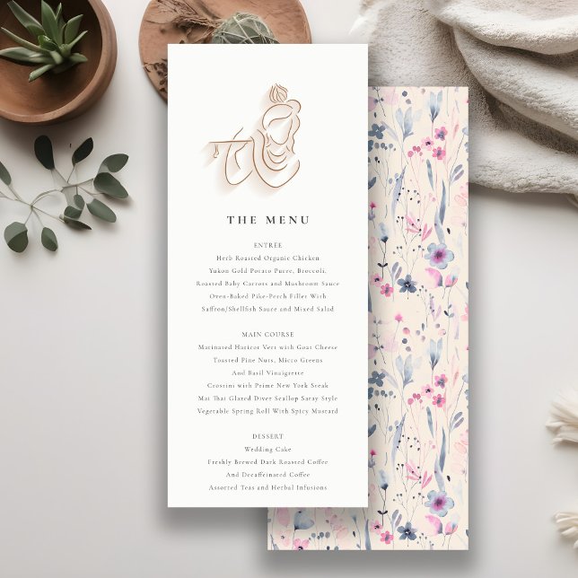 Blush Gold Wildblume Krishna Indian Wedding Menu Einladung (Von Creator hochgeladen)