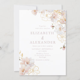 Blush & Gold Wildflowers Elegant Wedding Einladung