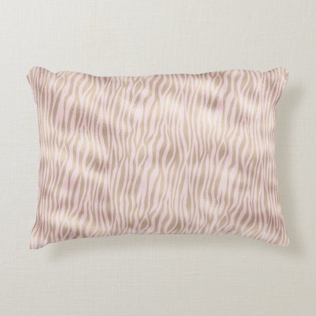 Blush Gold Zebra Print Dekokissen (Vorderseite)