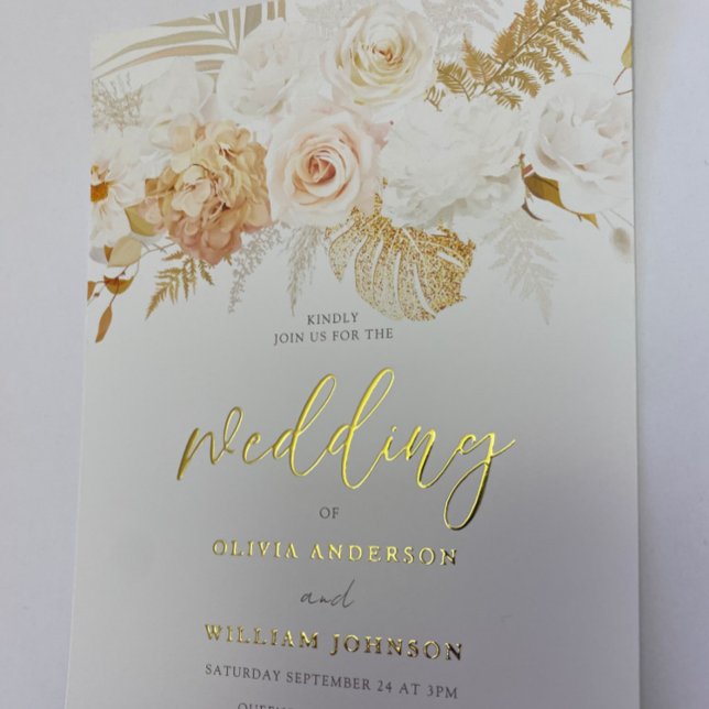 Blush & Golden Floral Wedding Gold Folieneinladung (Von Creator hochgeladen)