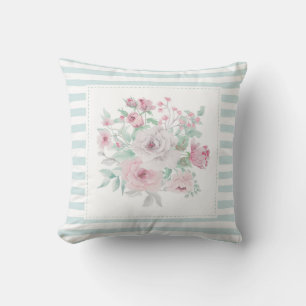 Blush Grau Mint Stripe Posie Kissen