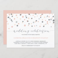 Blush & Gray Confetti Dots Einladung Hochzeit