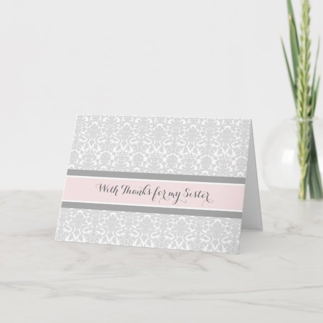Blush Gray Damask Vielen Dank Trauzeugin Schwester Dankeskarte (Vorderseite)