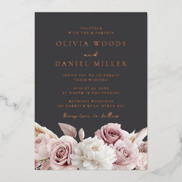Blush & Gray Elegante Hochzeitsstimmung Rose Gold Folieneinladung