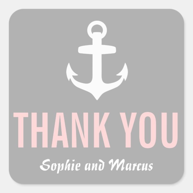 Blush & Gray Nautical Danke, Sticker (Vorderseite)