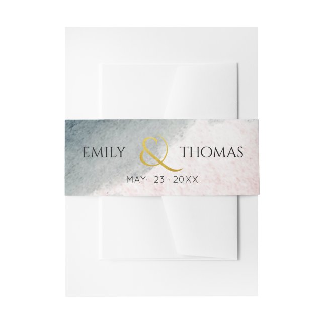 Blush Gray Watercolor Gold Name Datum Hochzeit Einladungsbanderole (Vorderseite Beispiel)