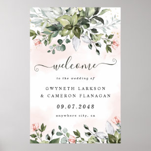 Blush Green Dusty Blue Wedding Welcome Sign XL Poster