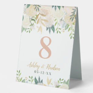 Blush Green Gold Floral Wedelnummer Tischaufsteller