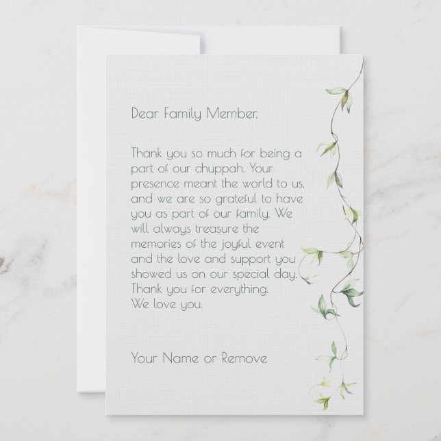 Blush & Green Spring Jewish Hebrew Chuppah DIY Dankeskarte (Rückseite)