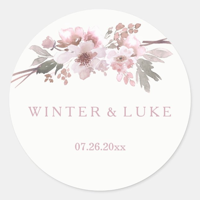 Blush & Grey Winter Grey Wedding Favor Sticker (Devant)