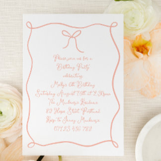 Blush Hand Drawn Bow Girl's Birthday Party Einladung