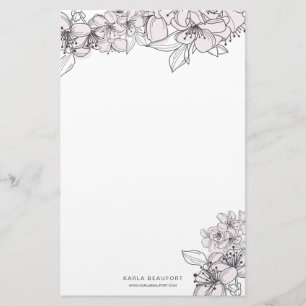 Blush handgezeichnete Blumen botanisches Schreibwa Briefpapier