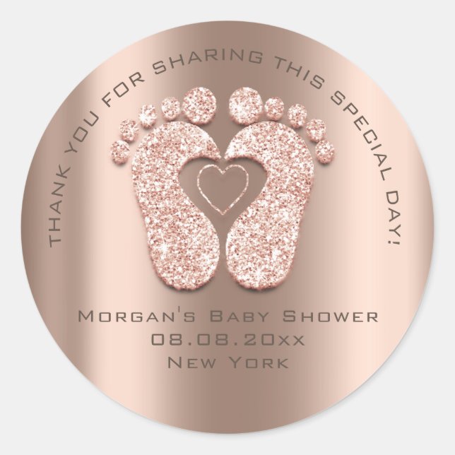 Blush Heart Feet Baby Dusche Gefallen Geschenk Vie Runder Aufkleber (Vorderseite)